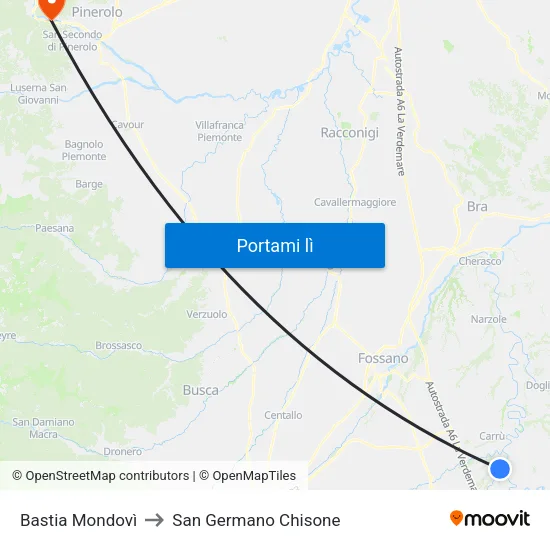 Bastia Mondovì to San Germano Chisone map