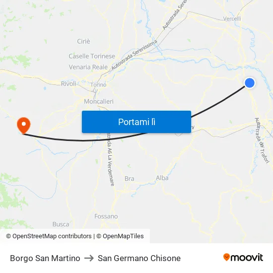 Borgo San Martino to San Germano Chisone map