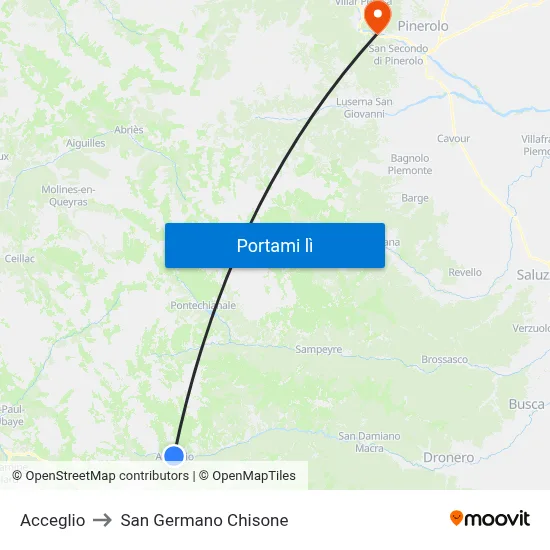 Acceglio to San Germano Chisone map