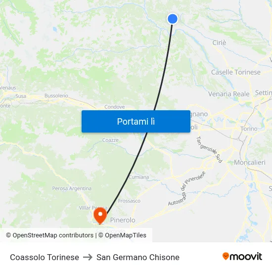 Coassolo Torinese to San Germano Chisone map