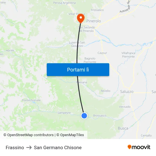 Frassino to San Germano Chisone map
