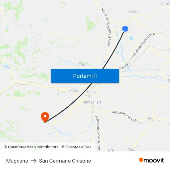 Magnano to San Germano Chisone map