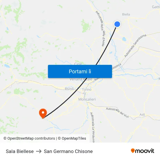 Sala Biellese to San Germano Chisone map