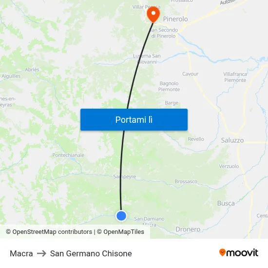 Macra to San Germano Chisone map