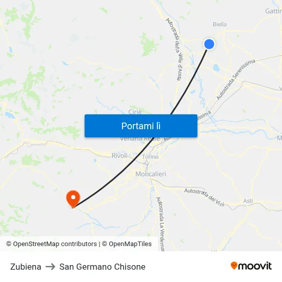 Zubiena to San Germano Chisone map