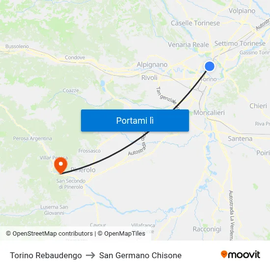 Torino Rebaudengo to San Germano Chisone map