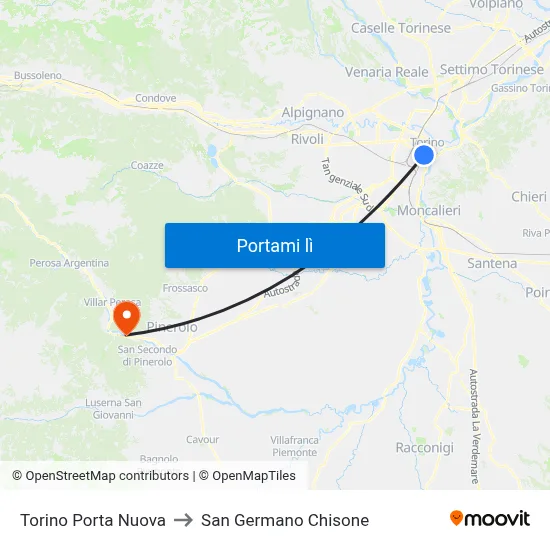 Torino Porta Nuova to San Germano Chisone map