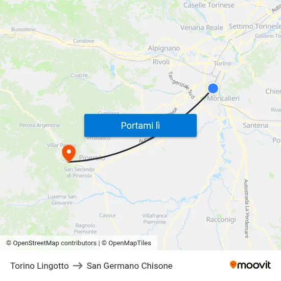 Torino Lingotto to San Germano Chisone map