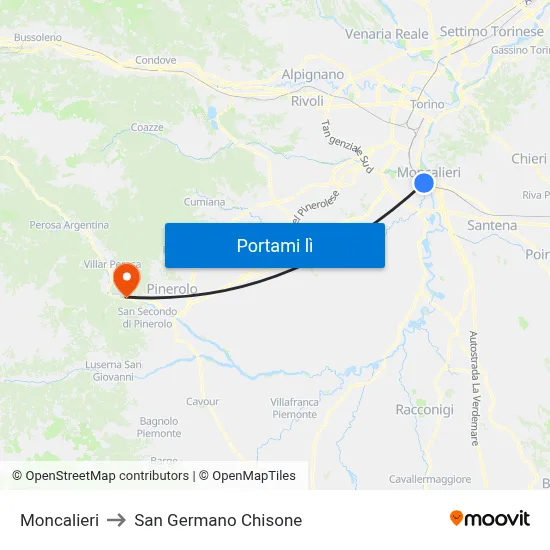 Moncalieri to San Germano Chisone map