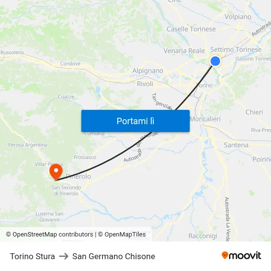 Torino Stura to San Germano Chisone map