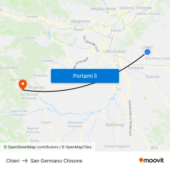 Chieri to San Germano Chisone map