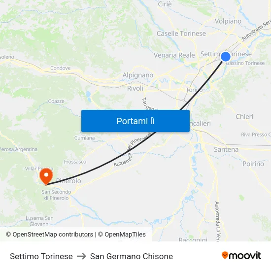 Settimo Torinese to San Germano Chisone map