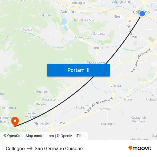 Collegno to San Germano Chisone map