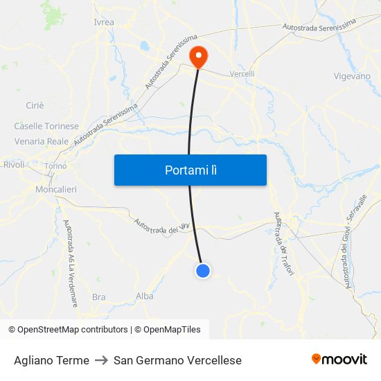 Agliano Terme to San Germano Vercellese map