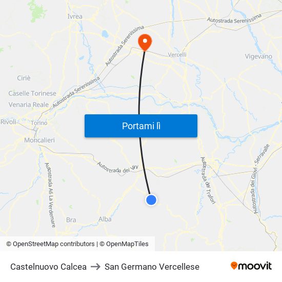 Castelnuovo Calcea to San Germano Vercellese map