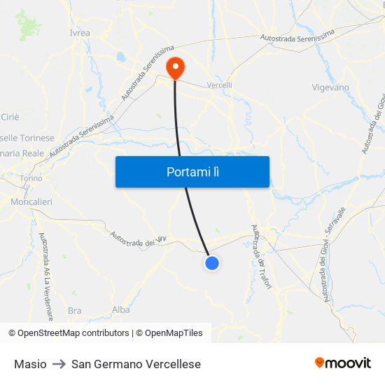 Masio to San Germano Vercellese map