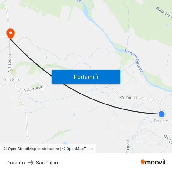 Druento to San Gillio map