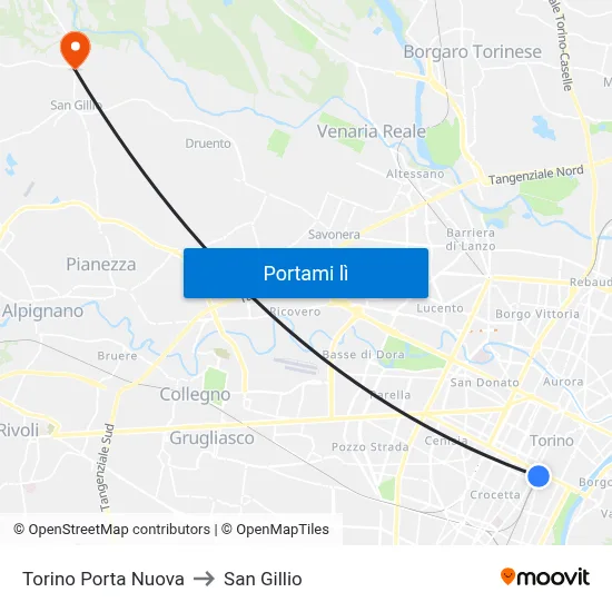 Torino Porta Nuova to San Gillio map
