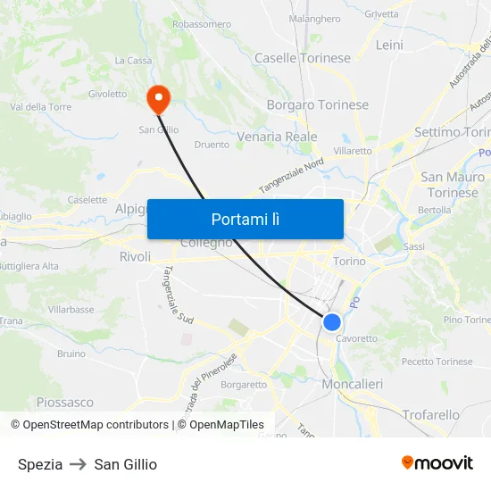 Spezia to San Gillio map