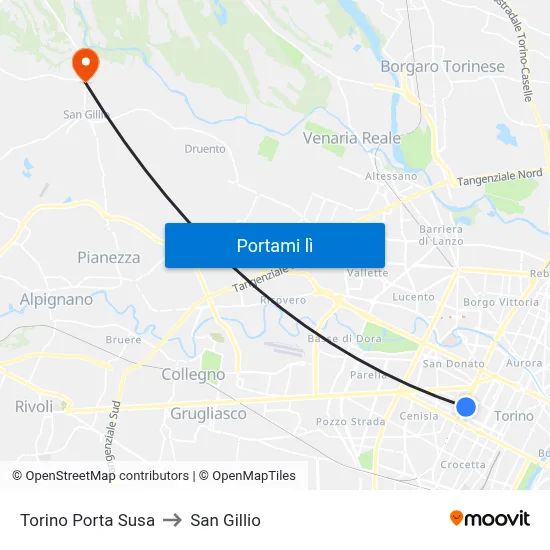 Torino Porta Susa to San Gillio map