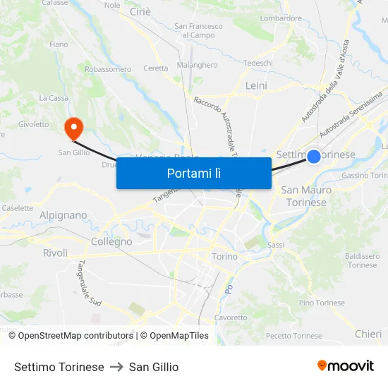 Settimo Torinese to San Gillio map
