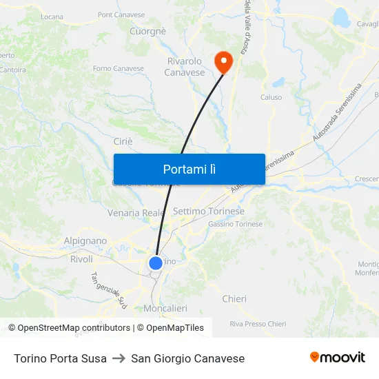 Torino Porta Susa to San Giorgio Canavese map