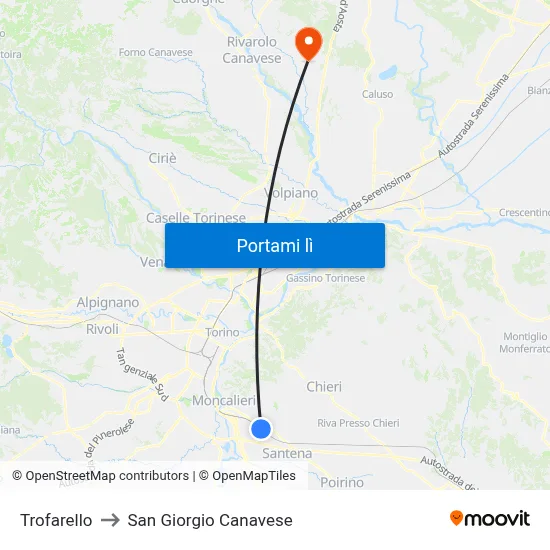 Trofarello to San Giorgio Canavese map