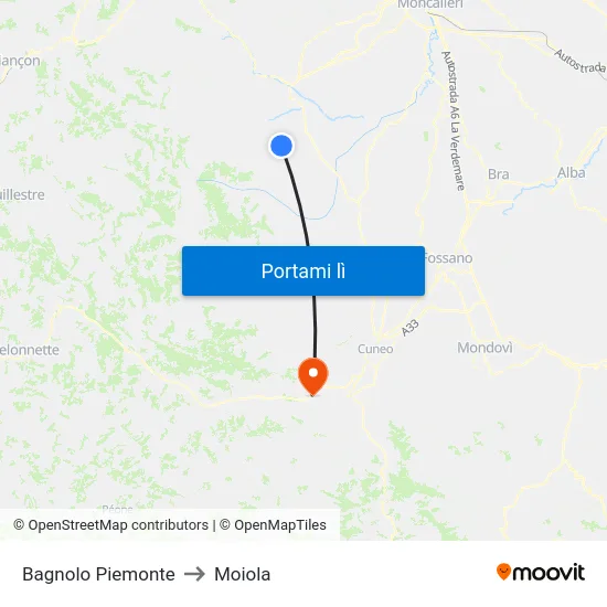Bagnolo Piemonte to Moiola map