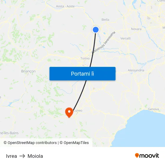 Ivrea to Moiola map