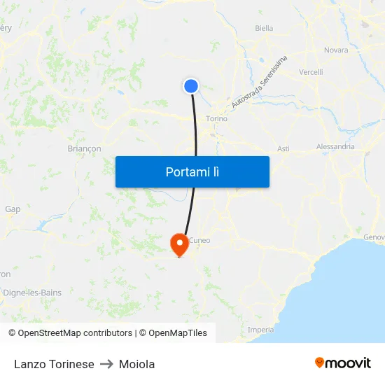 Lanzo Torinese to Moiola map