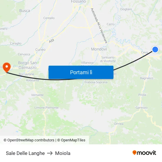 Sale Delle Langhe to Moiola map