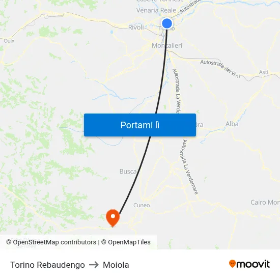 Torino Rebaudengo to Moiola map