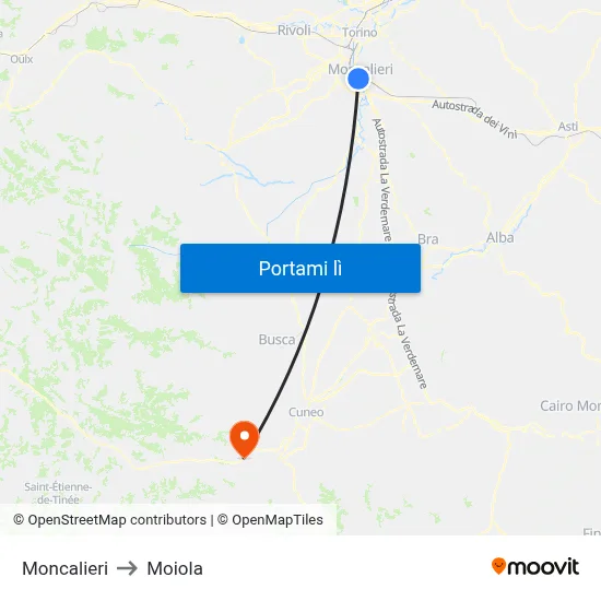 Moncalieri to Moiola map