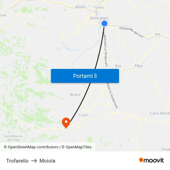 Trofarello to Moiola map