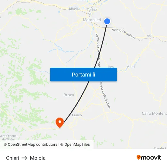 Chieri to Moiola map