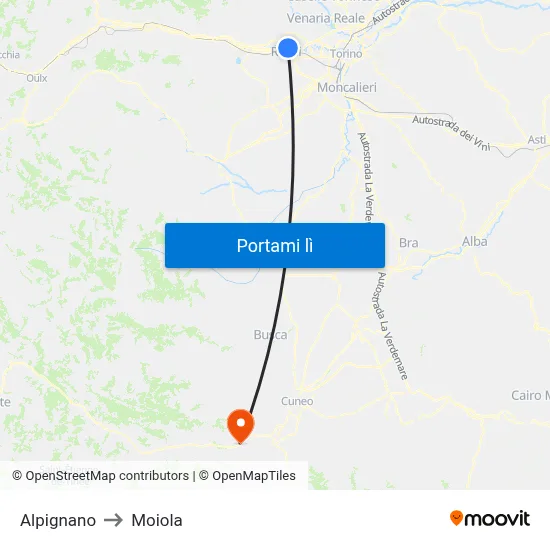 Alpignano to Moiola map