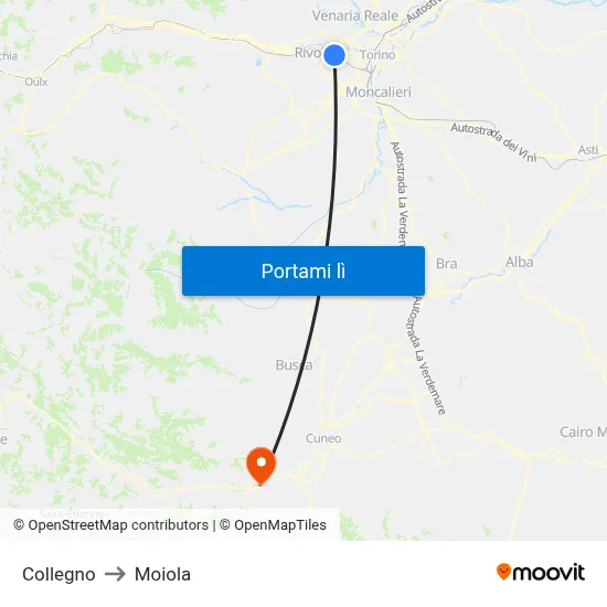 Collegno to Moiola map