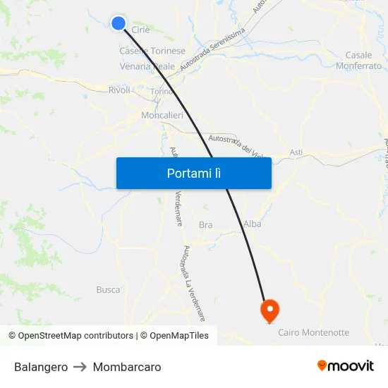 Balangero to Mombarcaro map