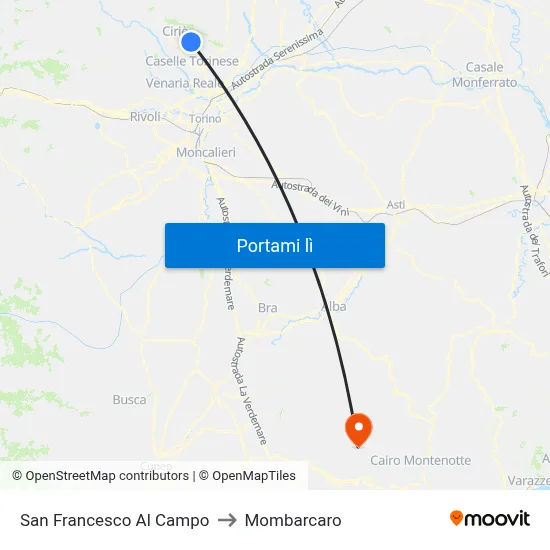 San Francesco Al Campo to Mombarcaro map