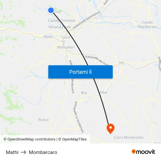 Mathi to Mombarcaro map