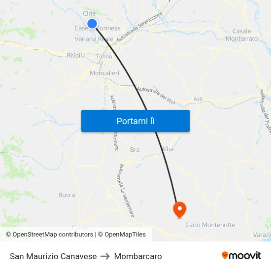 San Maurizio Canavese to Mombarcaro map