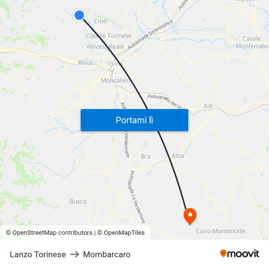 Lanzo Torinese to Mombarcaro map