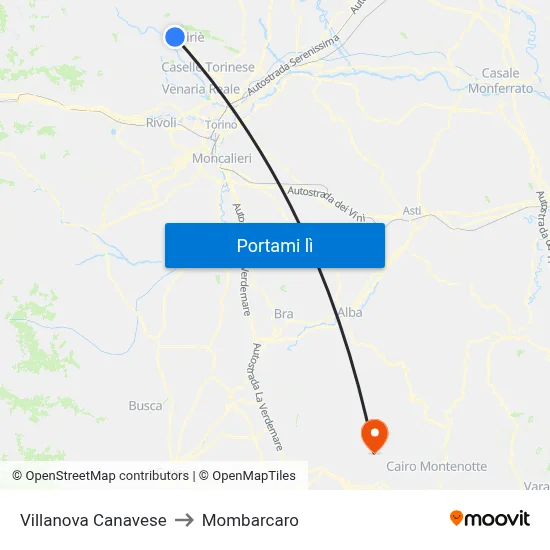 Villanova Canavese to Mombarcaro map