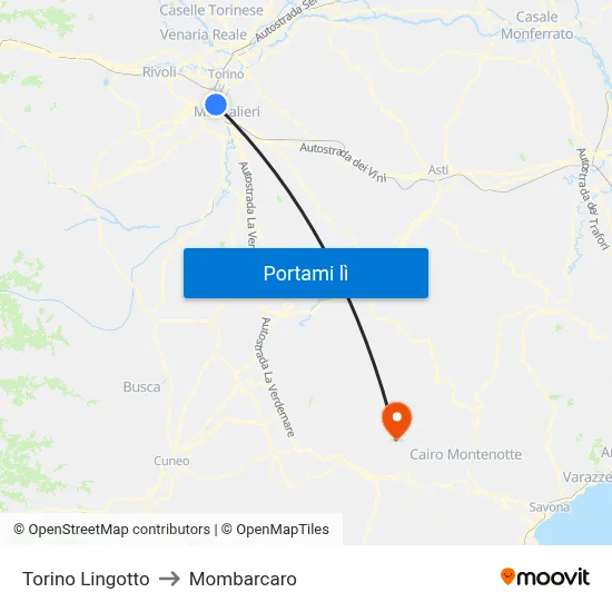 Torino Lingotto to Mombarcaro map