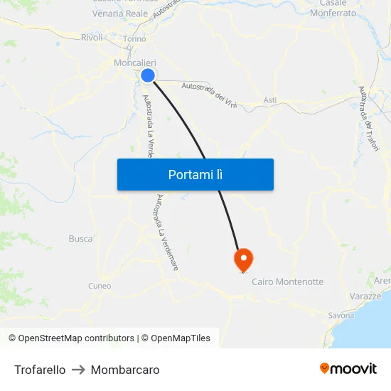 Trofarello to Mombarcaro map