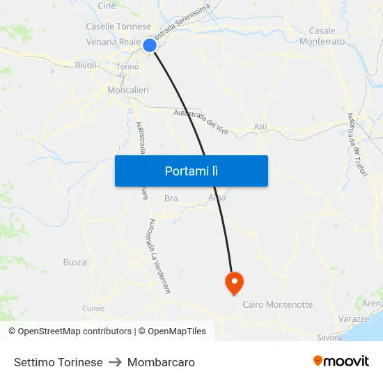 Settimo Torinese to Mombarcaro map