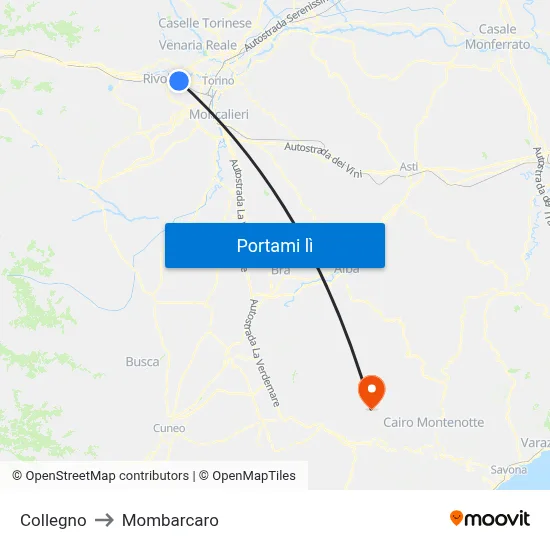 Collegno to Mombarcaro map