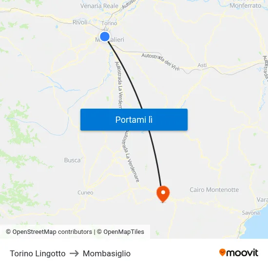 Torino Lingotto to Mombasiglio map