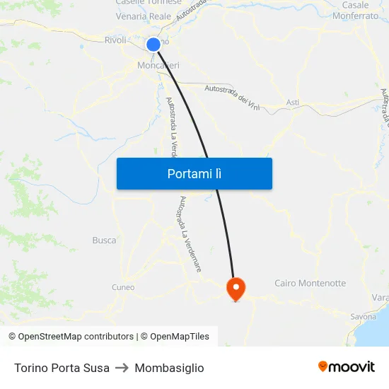 Torino Porta Susa to Mombasiglio map