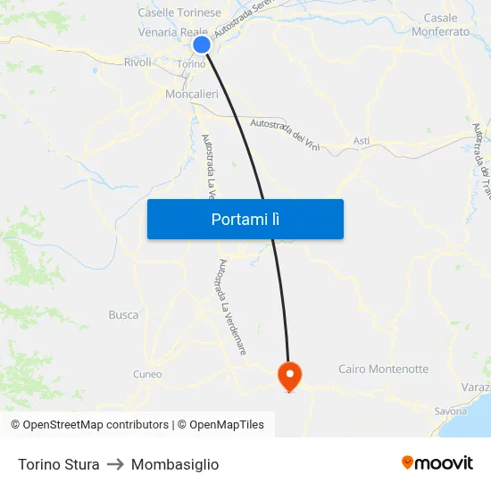 Torino Stura to Mombasiglio map